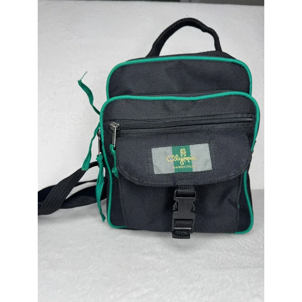 Olympia Travelers Friend Crossbody Bag Black Green Canvas Messenger Travel Small